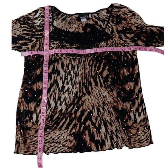 VINTAGE Y2K 90s Blouse Top Beaded Accordion Pleat M/L Animal Whimsigoth Babydoll - Picture 4 of 11